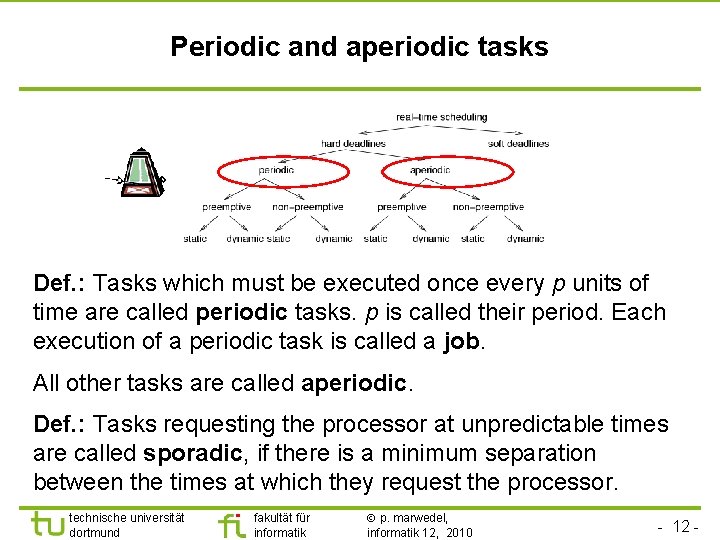 TU Dortmund Periodic and aperiodic tasks Def. : Tasks which must be executed once