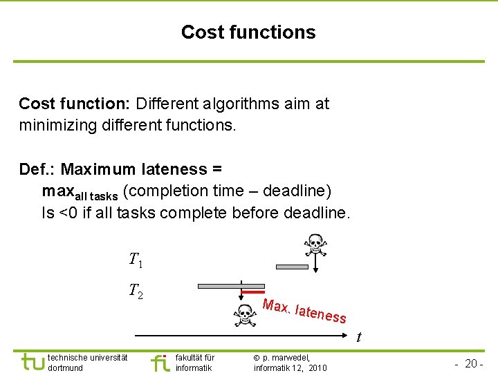 TU Dortmund Cost functions Cost function: Different algorithms aim at minimizing different functions. Def.