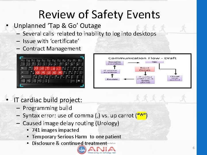 Review of Safety Events • Unplanned ‘Tap & Go’ Outage – Several calls related