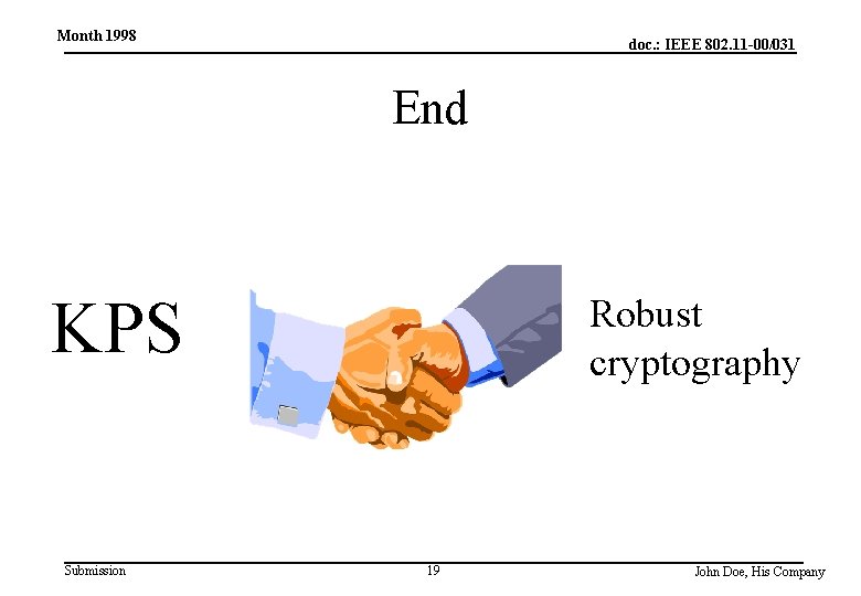 Month 1998 doc. : IEEE 802. 11 -00/031 End KPS Submission Robust cryptography 19