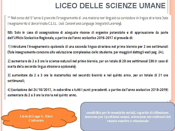 LICEO DELLE SCIENZE UMANE Liceo di Lugo G. Ricci Curbastro sensibilità per le tematiche
