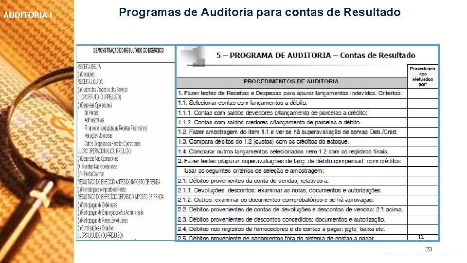 AUDITORIA I Programas de Auditoria para contas de Resultado 23 NORMAS DE AUDITORIA –