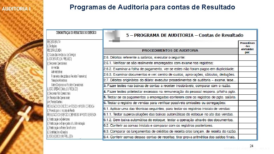 AUDITORIA I Programas de Auditoria para contas de Resultado 24 NORMAS DE AUDITORIA –