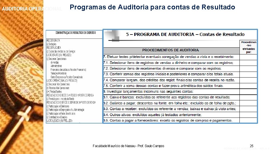 AUDITORIA OPERACIONAL Programas de Auditoria para contas de Resultado Faculdade Maurício de Nassau -