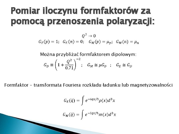 Pomiar iloczynu formfaktorów za pomocą przenoszenia polaryzacji: Formfaktor – transformata Fouriera rozkładunku lub magnetyzowalności