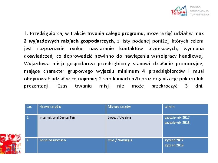 1. Przedsiębiorca, w trakcie trwania całego programu, może wziąć udział w max 2 wyjazdowych