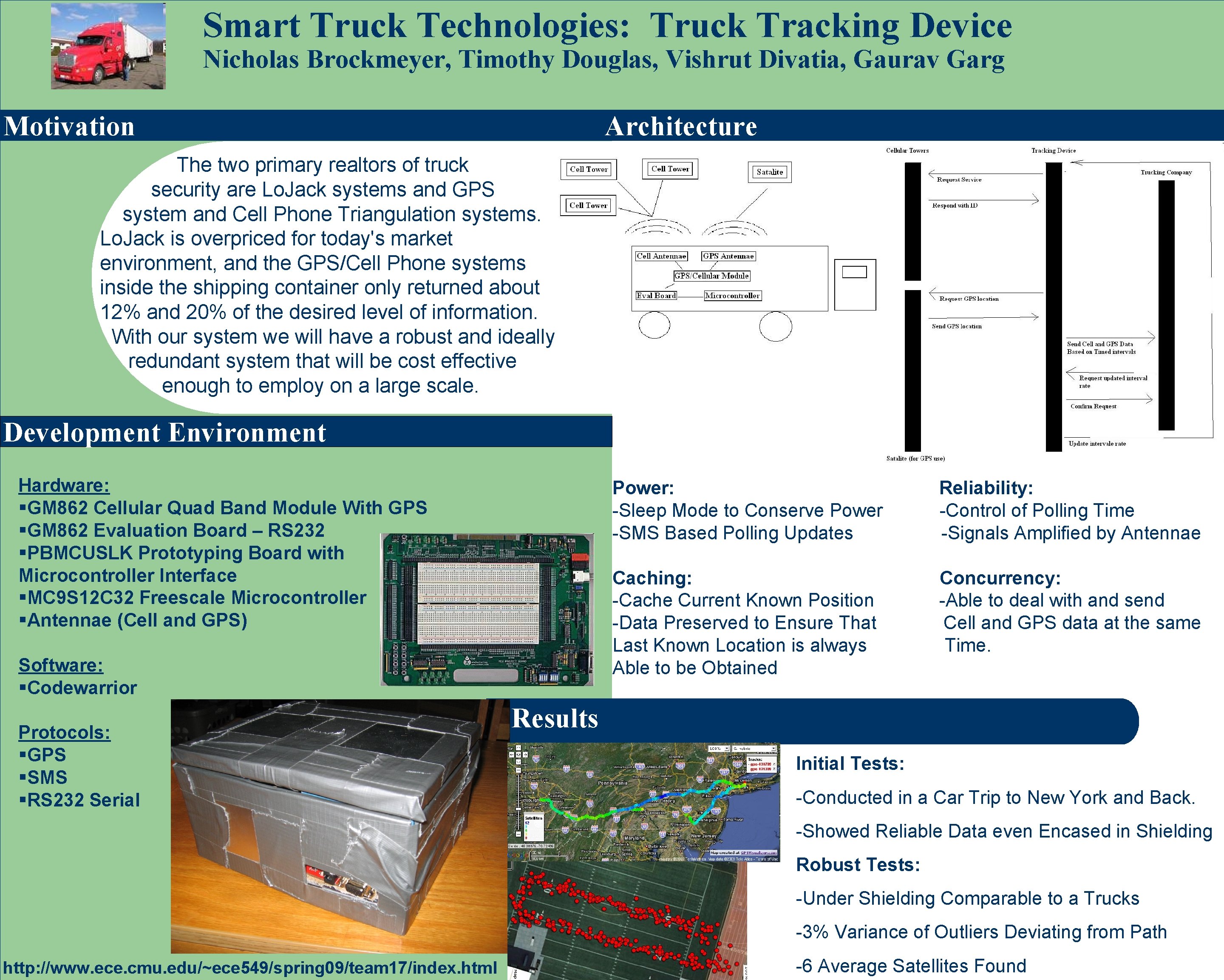 Smart Truck Technologies: Truck Tracking Device Nicholas Brockmeyer, Timothy Douglas, Vishrut Divatia, Gaurav Garg