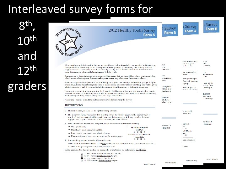 Interleaved survey forms for 8 th, 10 th and 12 th graders 