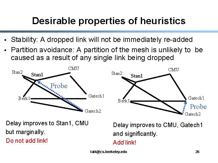 Desirable properties of heuristics § § Stability: A dropped link will not be immediately