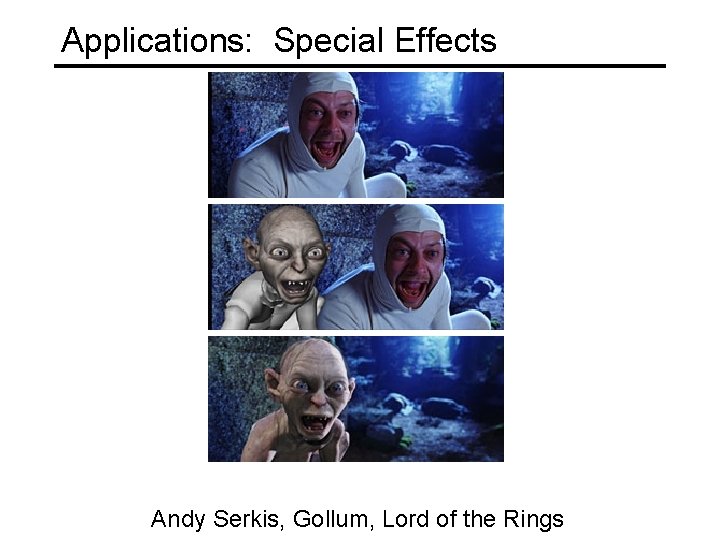 Applications: Special Effects Andy Serkis, Gollum, Lord of the Rings 