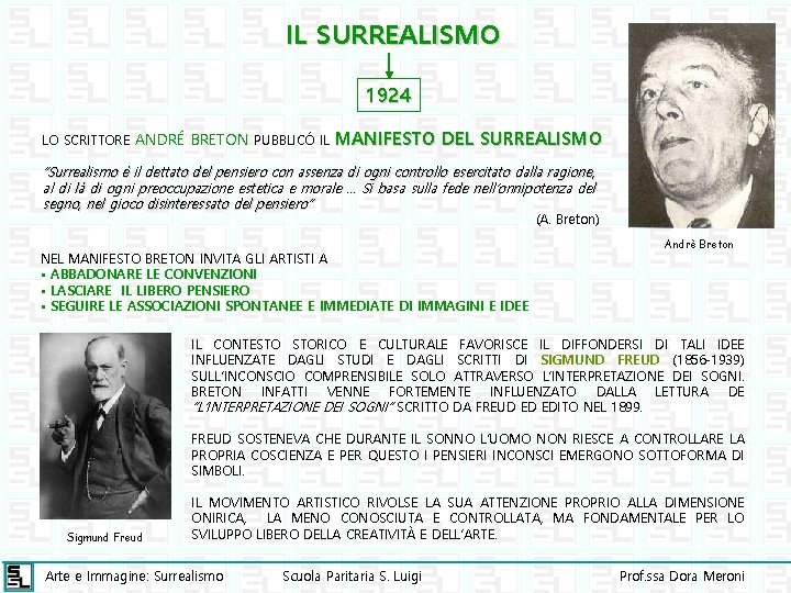 IL SURREALISMO 1924 LO SCRITTORE ANDRÉ BRETON PUBBLICÓ IL MANIFESTO DEL SURREALISMO “Surrealismo è