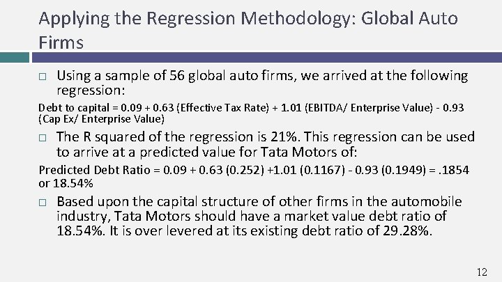 Applying the Regression Methodology: Global Auto Firms Using a sample of 56 global auto