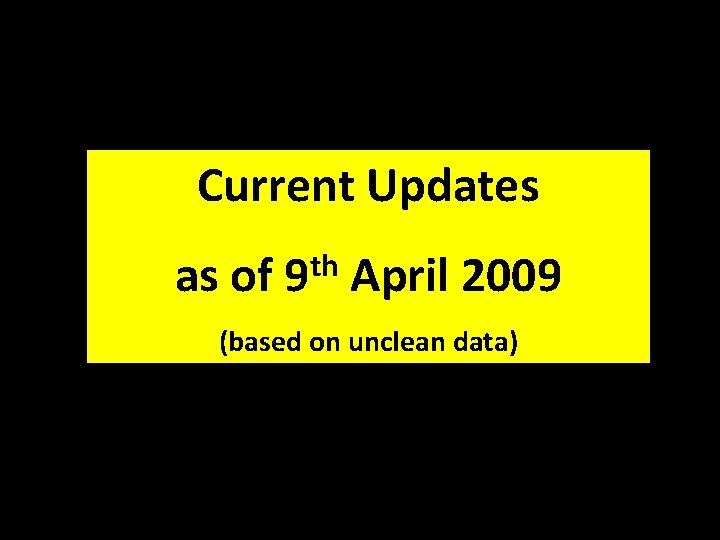 Current Updates as of 9 th April 2009 (based on unclean data) National Cardiovascular