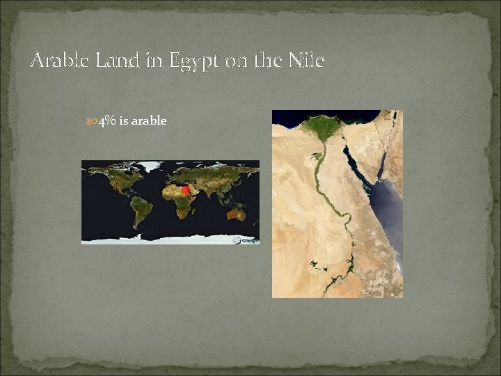 Arable Land in Egypt on the Nile 4% is arable 