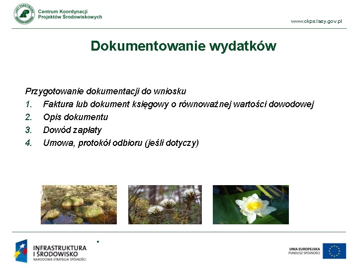 www. ckps. lasy. gov. pl Dokumentowanie wydatków Przygotowanie dokumentacji do wniosku 1. Faktura lub