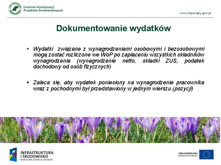 www. ckps. lasy. gov. pl Dokumentowanie wydatków § Wydatki związane z wynagrodzeniami osobowymi i