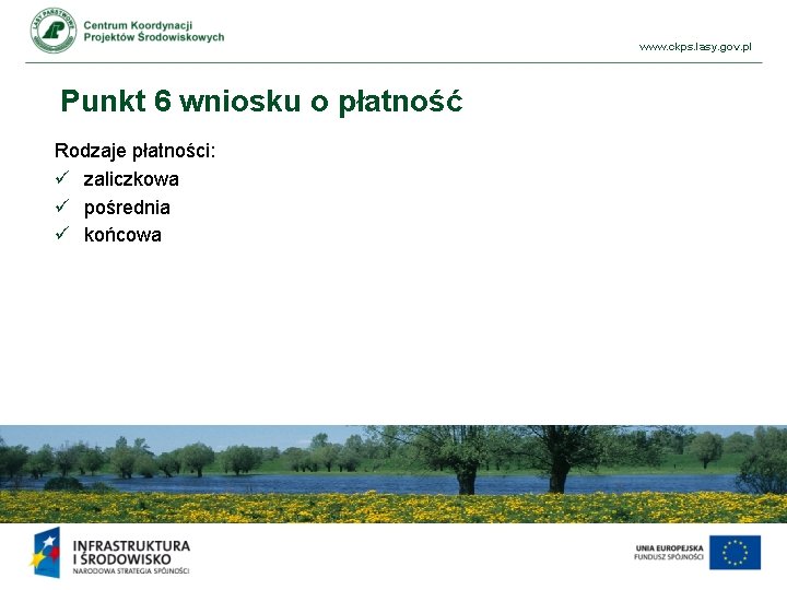 www. ckps. lasy. gov. pl Punkt 6 wniosku o płatność Rodzaje płatności: ü zaliczkowa