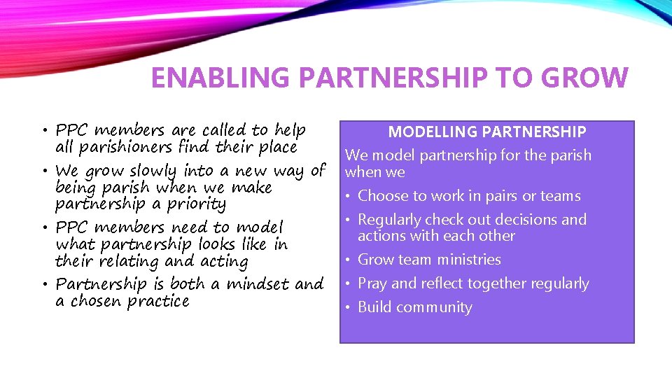 ENABLING PARTNERSHIP TO GROW • PPC members are called to help all parishioners find