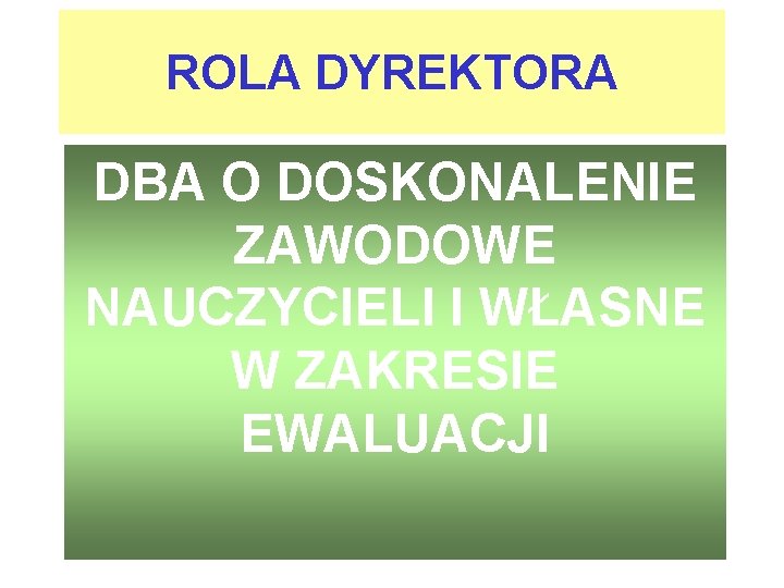 ROLA DYREKTORA DBA O DOSKONALENIE ZAWODOWE NAUCZYCIELI I WŁASNE W ZAKRESIE EWALUACJI 