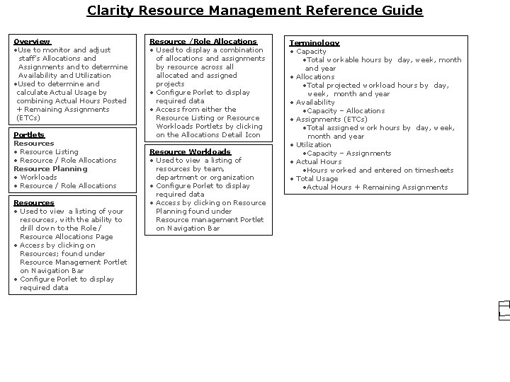 Clarity Resource Management Reference Guide Overview • Use to monitor and adjust staff’s Allocations