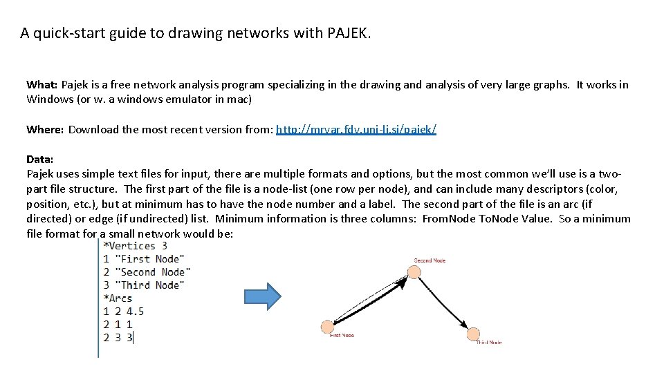 A quick-start guide to drawing networks with PAJEK. What: Pajek is a free network