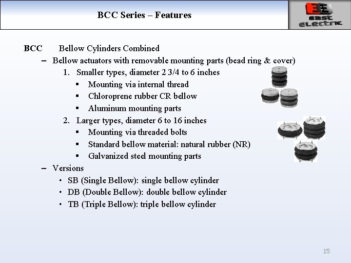 BCC Series – Features BCC Bellow Cylinders Combined – Bellow actuators with removable mounting