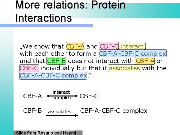 More relations: Protein Interactions „We show that CBF-A and CBF-C interact with each other