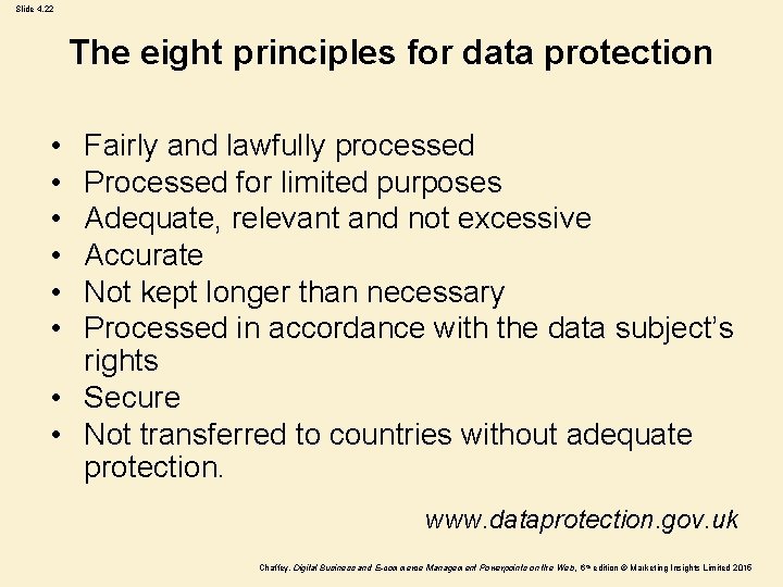 Slide 4. 22 The eight principles for data protection • • • Fairly and