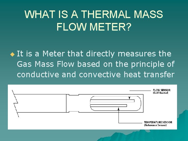 WHAT IS A THERMAL MASS FLOW METER? u It is a Meter that directly