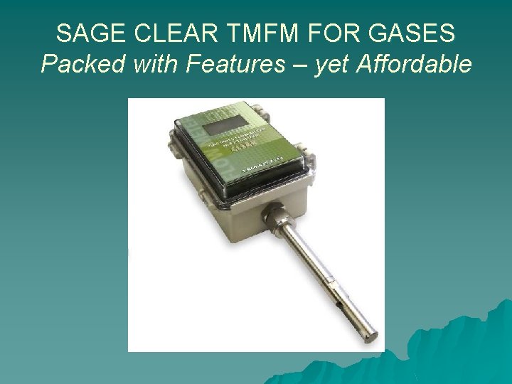 SAGE CLEAR TMFM FOR GASES Packed with Features – yet Affordable 