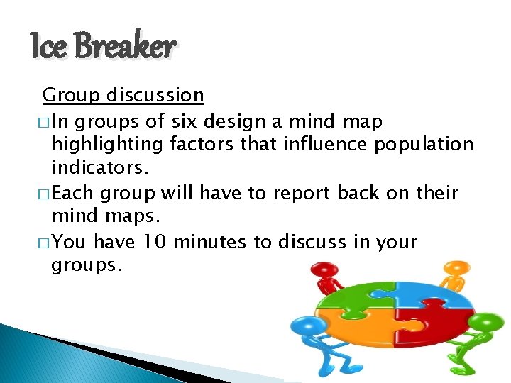 Ice Breaker Group discussion � In groups of six design a mind map highlighting