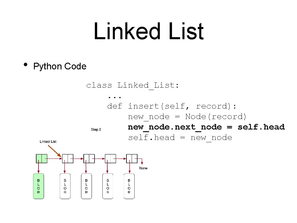 Linked List • Python Code class Linked_List: . . . def insert(self, record): new_node