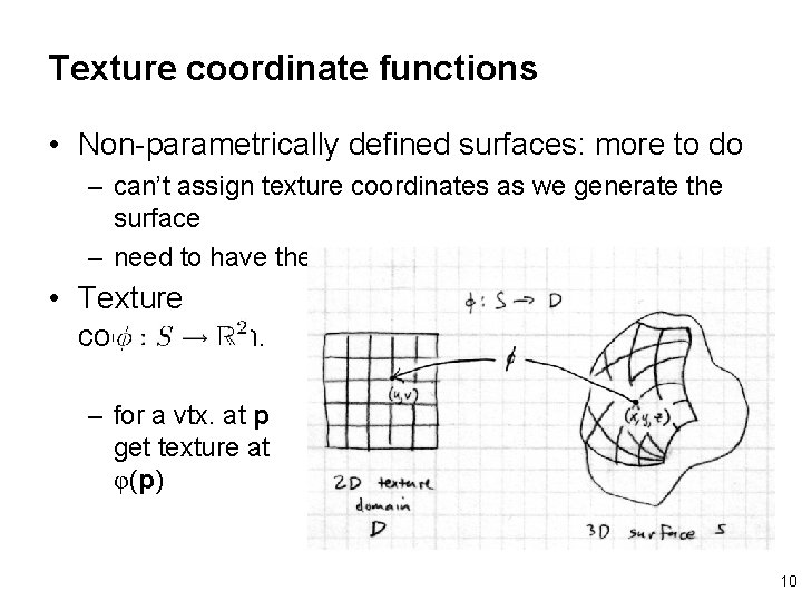 Texture coordinate functions • Non-parametrically defined surfaces: more to do – can’t assign texture