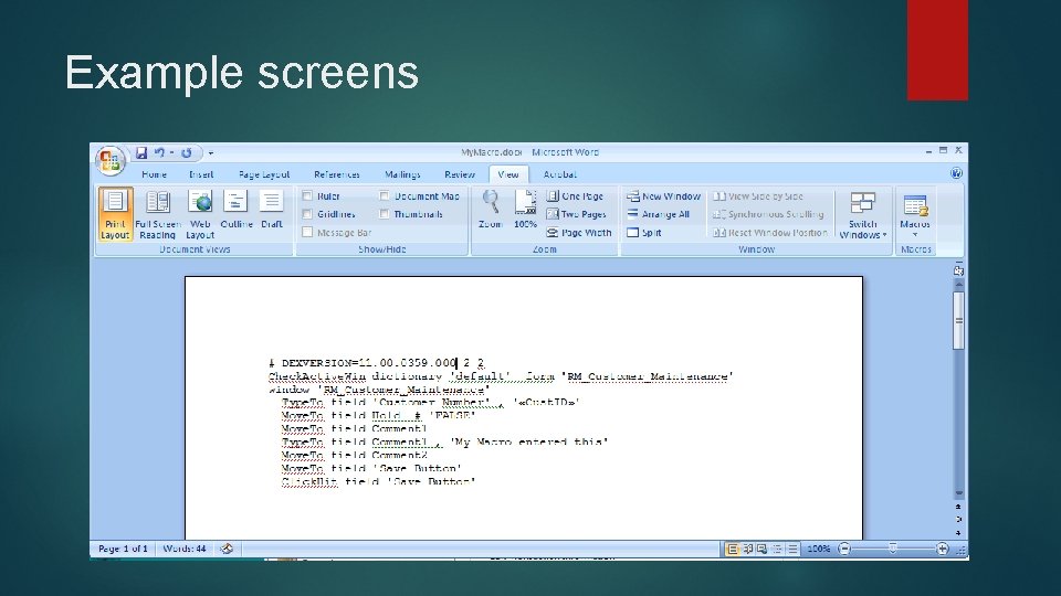 Example screens 