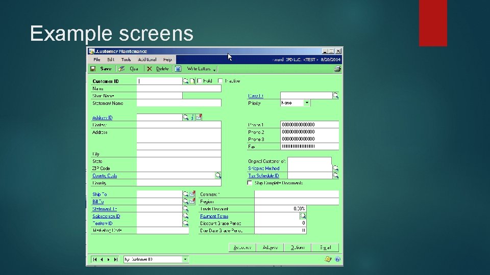 Example screens 