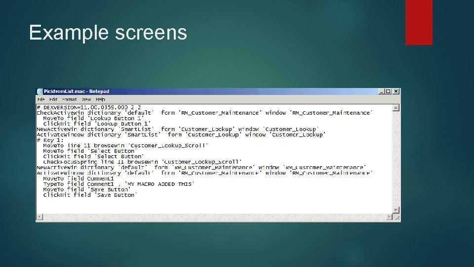 Example screens 