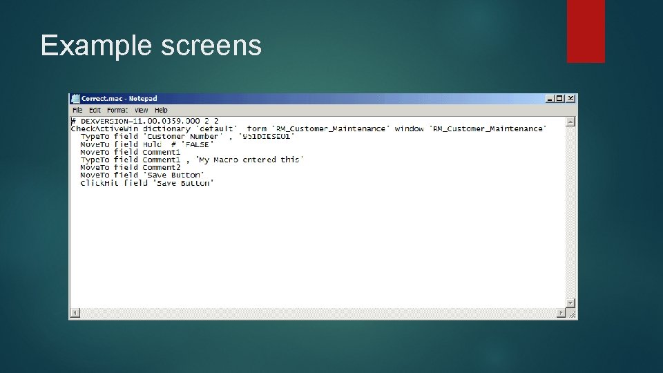 Example screens 