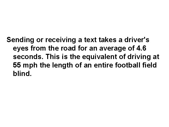 Sending or receiving a text takes a driver's eyes from the road for an