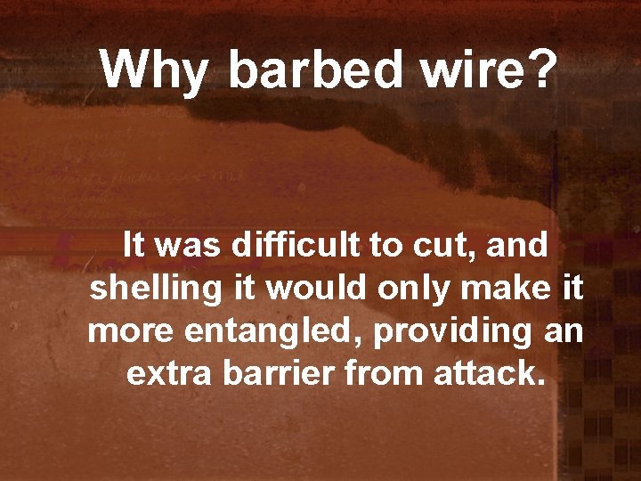 Why barbed wire? It was difficult to cut, and shelling it would only make