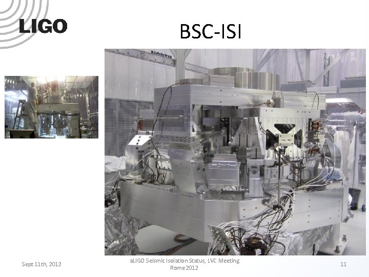 BSC-ISI Sept 11 th, 2012 a. LIGO Seismic Isolation Status, LVC Meeting Rome 2012