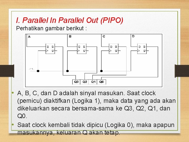 I. Parallel In Parallel Out (PIPO) Perhatikan gambar berikut : • A, B, C,