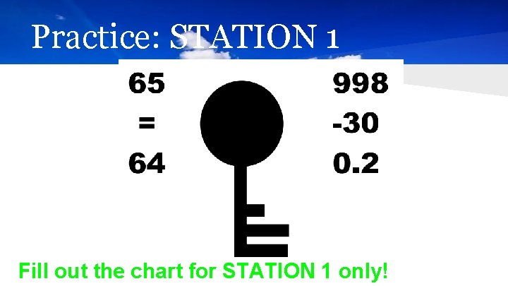 Practice: STATION 1 Fill out the chart for STATION 1 only! 