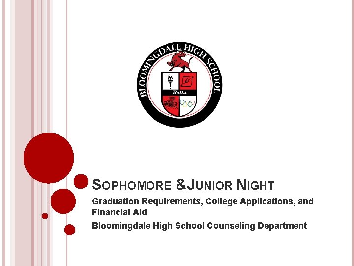 SOPHOMORE &JUNIOR NIGHT Graduation Requirements, College Applications, and Financial Aid Bloomingdale High School Counseling