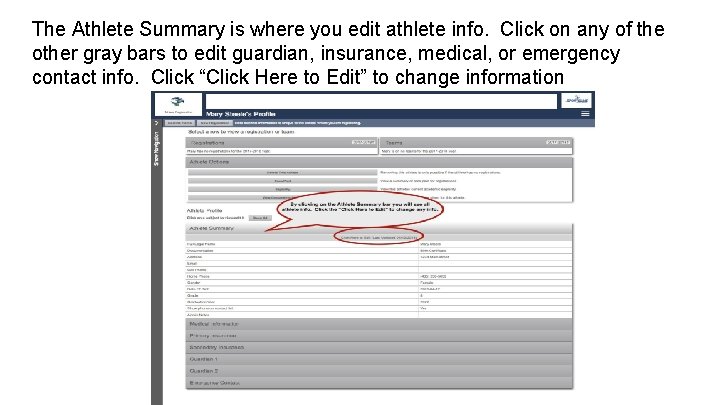 The Athlete Summary is where you edit athlete info. Click on any of the