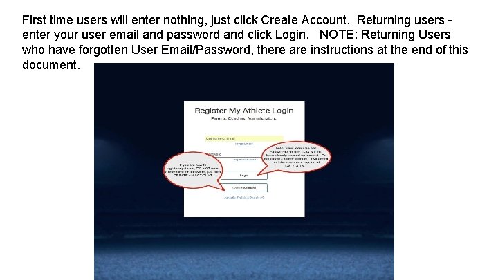 First time users will enter nothing, just click Create Account. Returning users enter your