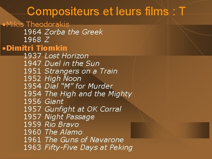 Compositeurs et leurs films : T • Mikis Theodorakis 1964 Zorba the Greek 1968