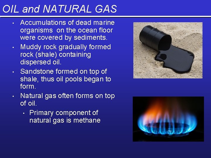 OIL and NATURAL GAS • • Accumulations of dead marine organisms on the ocean