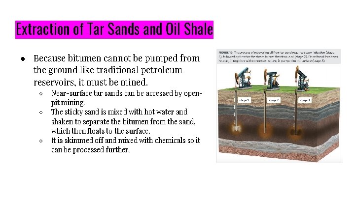 Extraction of Tar Sands and Oil Shale ● Because bitumen cannot be pumped from