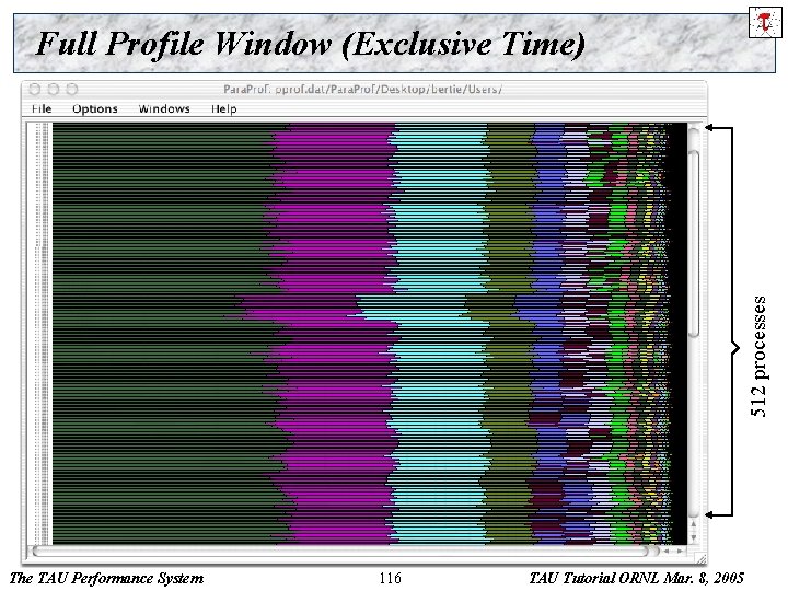 512 processes Full Profile Window (Exclusive Time) The TAU Performance System 116 TAU Tutorial