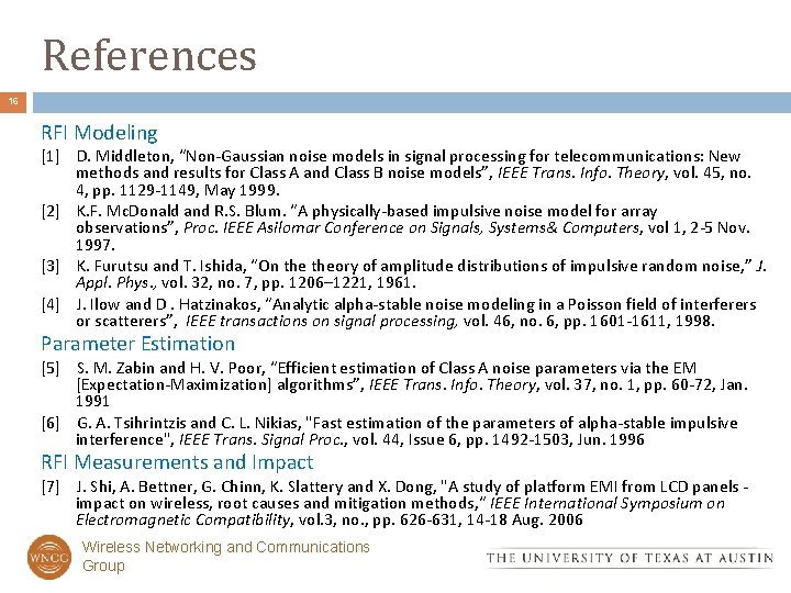 References 16 RFI Modeling [1] D. Middleton, “Non-Gaussian noise models in signal processing for